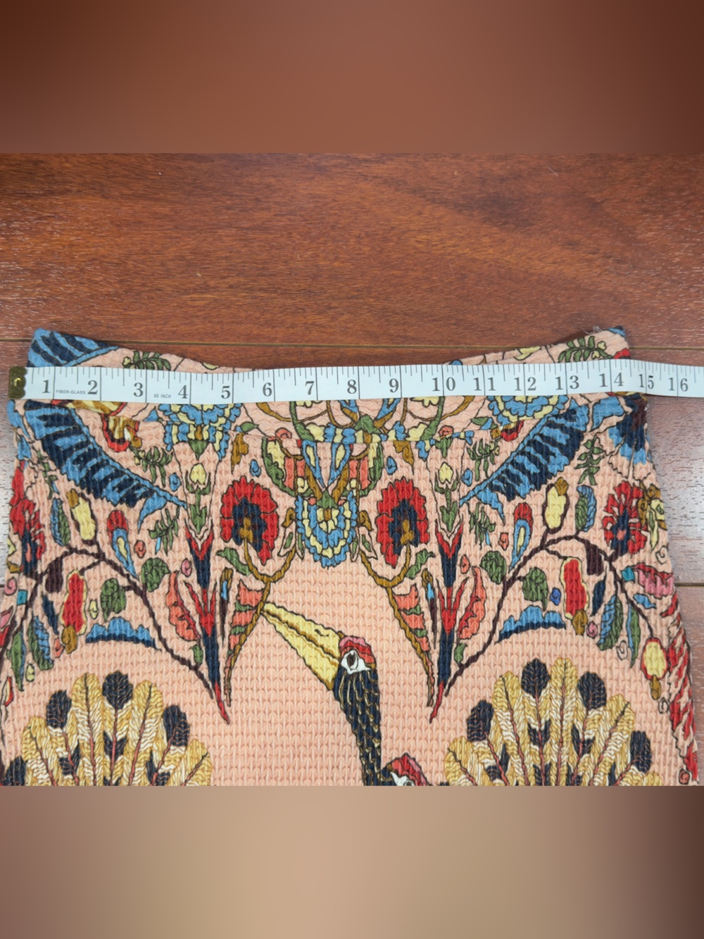 Anthropologie Peach Maxi Skirt with Blue & Red Peacock Print - Picture 14 of 14